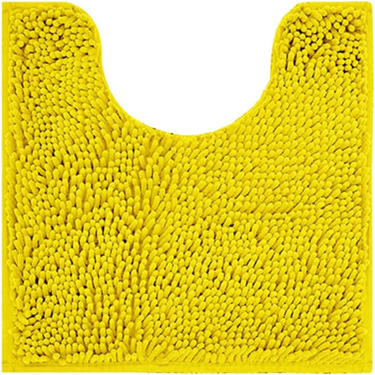 Chenille Bath Mat, Toilet Rugs U Shaped, Soft Plush Bath Bathroom Rug, Absorbent Shaggy Bathroom Contour Rug Bright Yellow 19.7"x15.7"