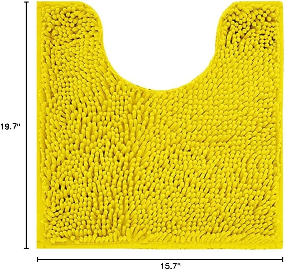 Chenille Bath Mat, Toilet Rugs U Shaped, Soft Plush Bath Bathroom Rug, Absorbent Shaggy Bathroom Contour Rug Bright Yellow 19.7"x15.7"