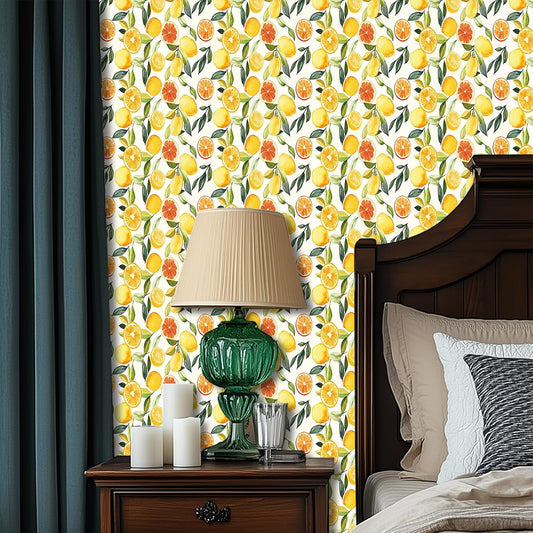 Lemon Fruit Peel and Stick Wallpaper 118.1x17.7 Inch Vinyl | Contact Paper, Wall Covering | Decorative Wallpaper, Adhesive Vinyl | Bedroom, Kitchen, Living Room (Lemon Fruit)