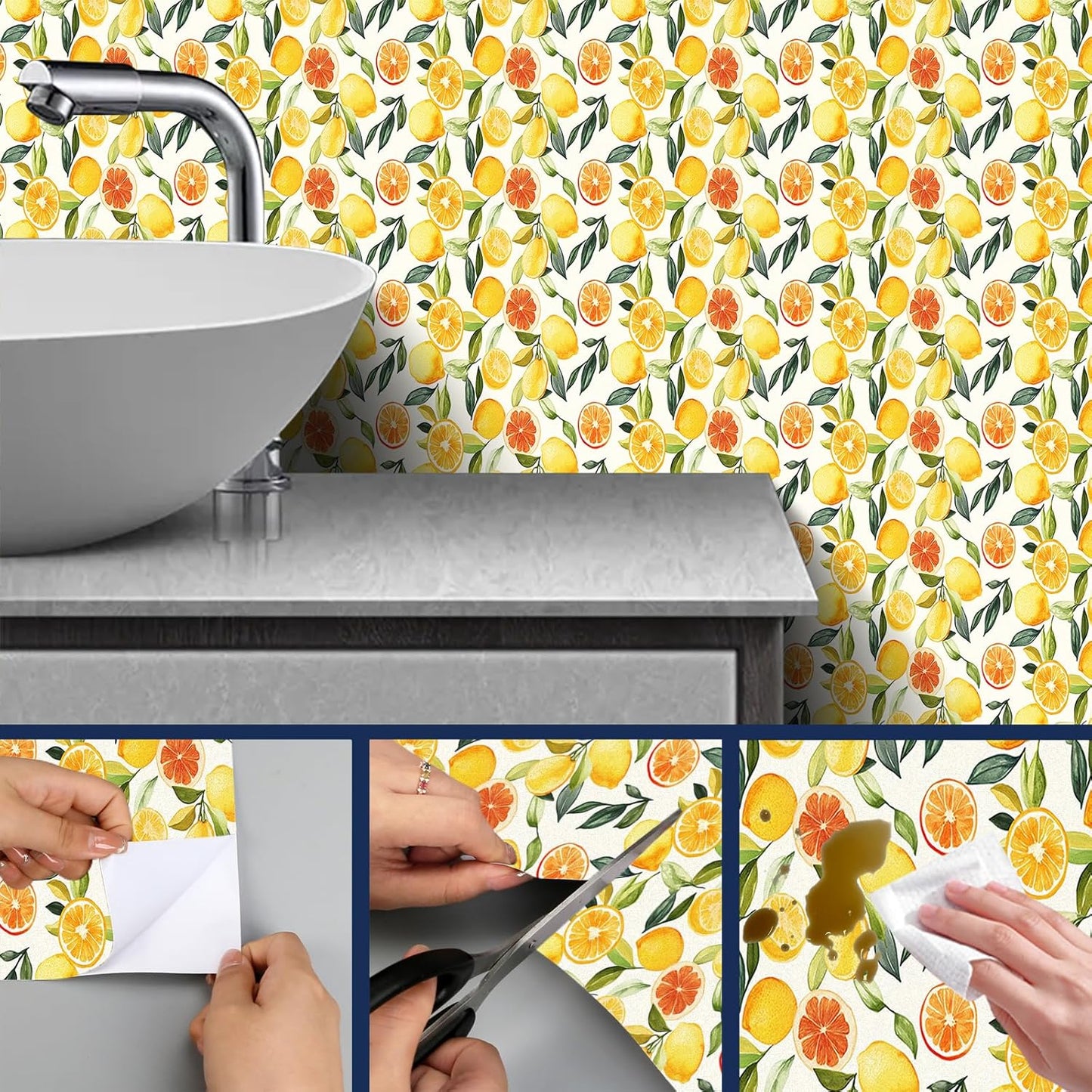 Lemon Fruit Peel and Stick Wallpaper 118.1x17.7 Inch Vinyl | Contact Paper, Wall Covering | Decorative Wallpaper, Adhesive Vinyl | Bedroom, Kitchen, Living Room (Lemon Fruit)