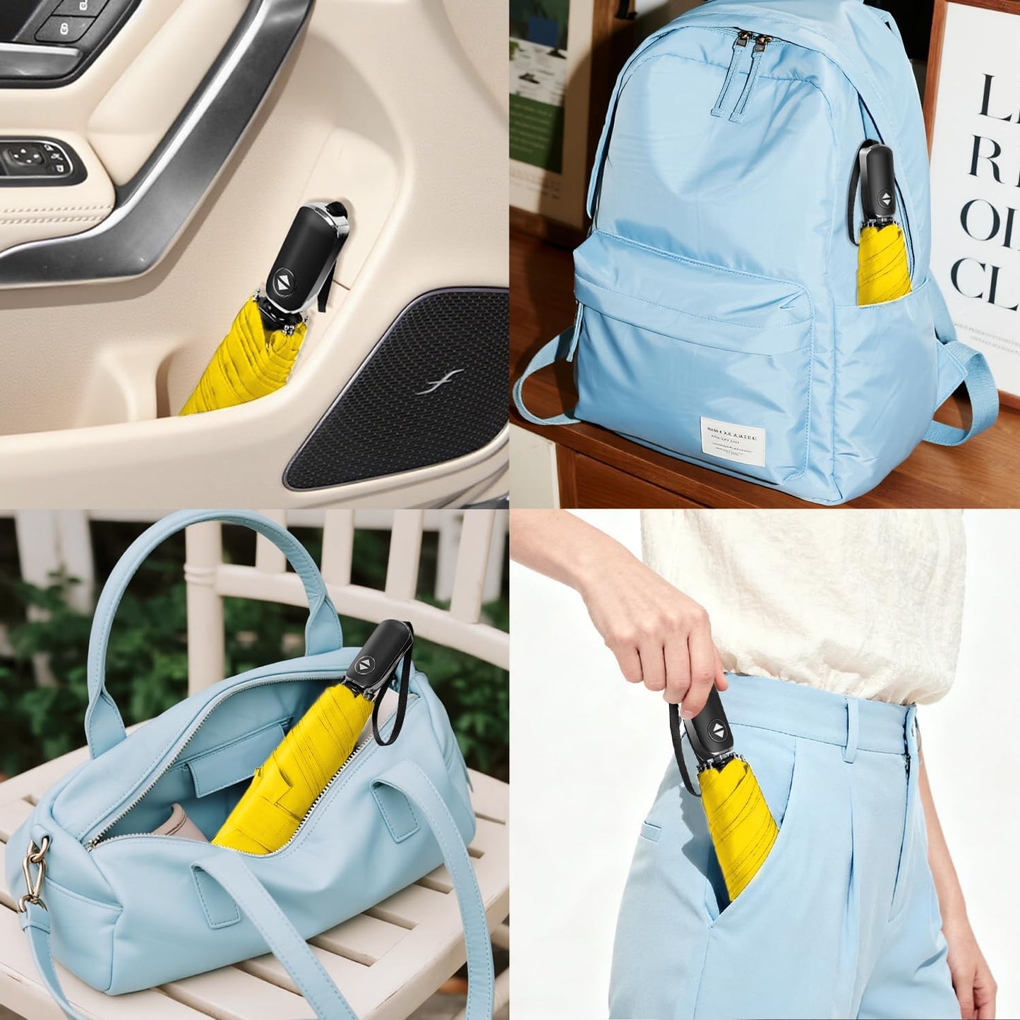 Mini Flat Umbrella Automatic Compact Travel Rain Pocket Purse 42/46 Inch | small umbrella, mini folding umbrella, auto open close flat compact for purse, backpack, car, office, rain gear daily gifts