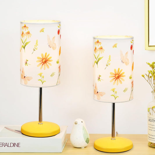 Alee Modern Yellow Flower Table Lamp Set of 2, 4.33H12.21IN, Bedside & Living Room, Bulb Excluded