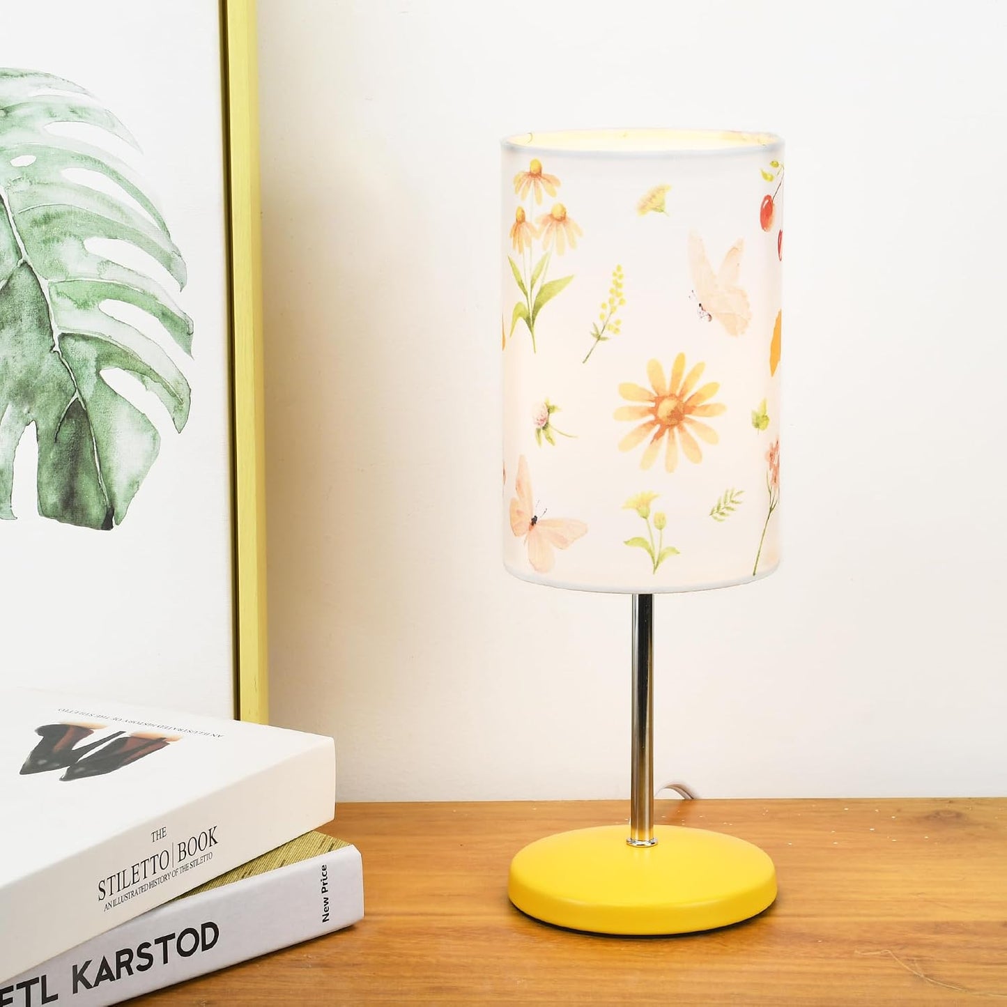 Alee Modern Yellow Flower Table Lamp Set of 2, 4.33H12.21IN, Bedside & Living Room, Bulb Excluded