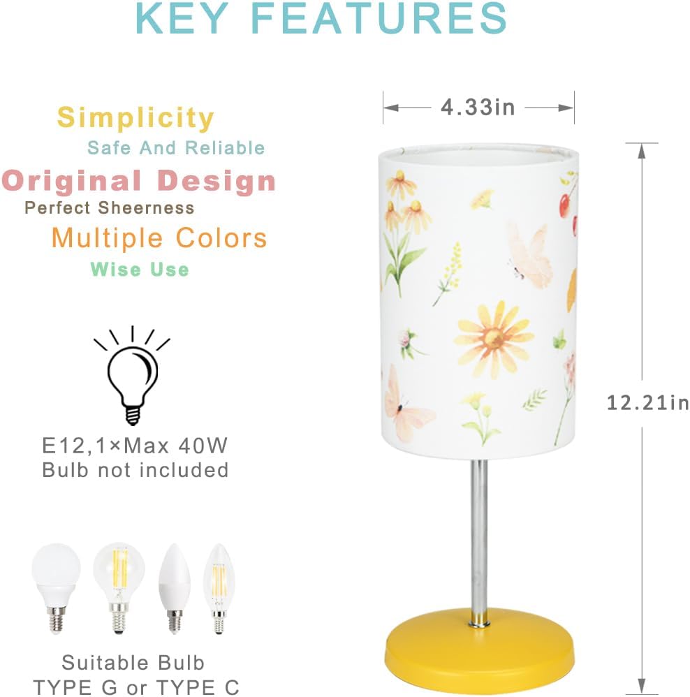 Alee Modern Yellow Flower Table Lamp Set of 2, 4.33H12.21IN, Bedside & Living Room, Bulb Excluded