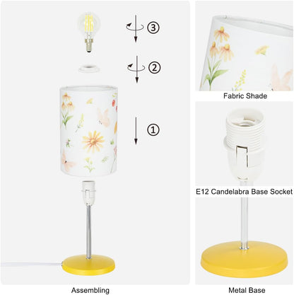 Alee Modern Yellow Flower Table Lamp Set of 2, 4.33H12.21IN, Bedside & Living Room, Bulb Excluded