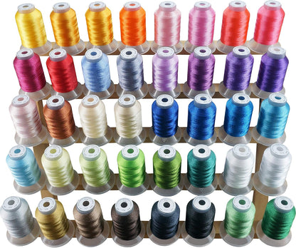 40 Colors Polyester Embroidery Machine Thread Kit | Colors Compatible with Brother, 40WT, 500M/550Y spool, Compatible with Brother Babylock Janome Singer Pfaff Bernina Machines