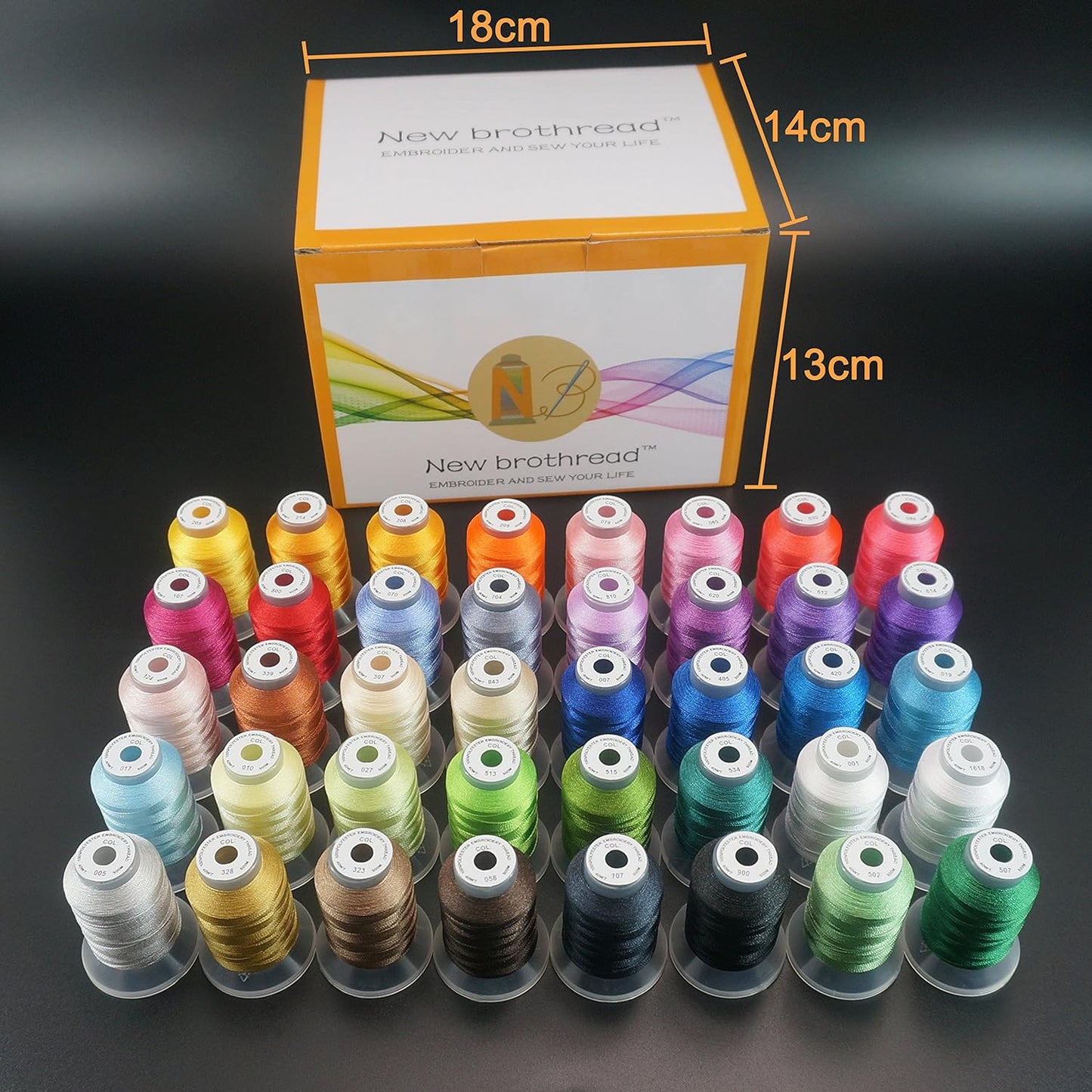40 Colors Polyester Embroidery Machine Thread Kit | Colors Compatible with Brother, 40WT, 500M/550Y spool, Compatible with Brother Babylock Janome Singer Pfaff Bernina Machines