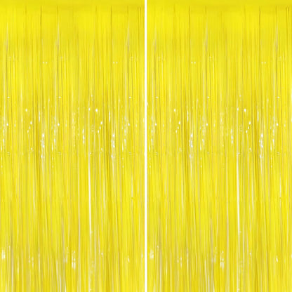 2Pack Yellow Foil Fringe Curtains Tinsel Backdrop for Birthday Party Decors | Yellow Streamers for Halloween Decorations Baby Shower, Sunshine Party, Bee Theme, Lemon Party, Photo Booth & Celebration