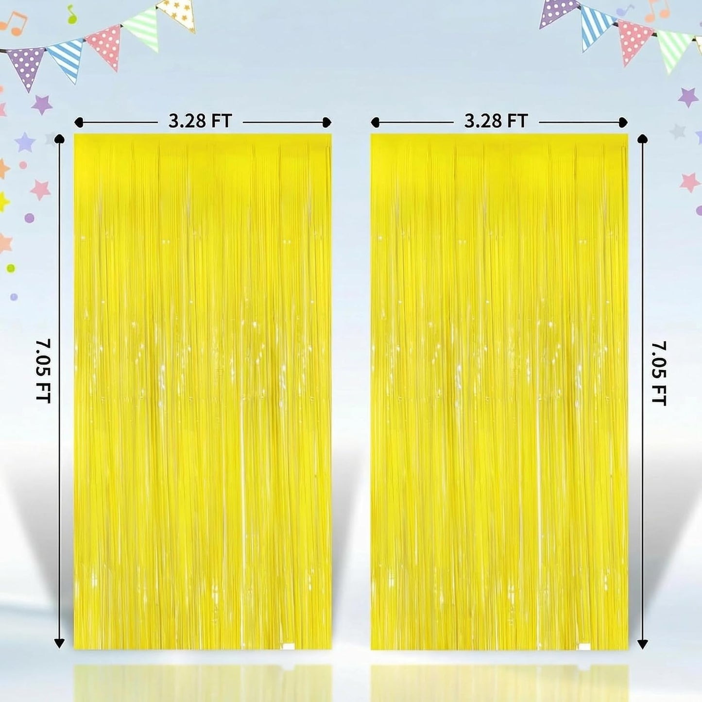 2Pack Yellow Foil Fringe Curtains Tinsel Backdrop for Birthday Party Decors | Yellow Streamers for Halloween Decorations Baby Shower, Sunshine Party, Bee Theme, Lemon Party, Photo Booth & Celebration