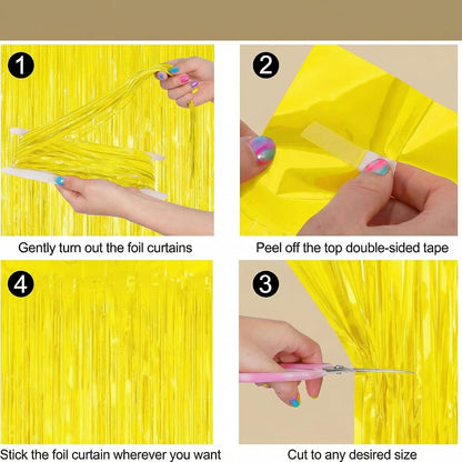 2Pack Yellow Foil Fringe Curtains Tinsel Backdrop for Birthday Party Decors | Yellow Streamers for Halloween Decorations Baby Shower, Sunshine Party, Bee Theme, Lemon Party, Photo Booth & Celebration