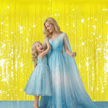 2Pack Yellow Foil Fringe Curtains Tinsel Backdrop for Birthday Party Decors | Yellow Streamers for Halloween Decorations Baby Shower, Sunshine Party, Bee Theme, Lemon Party, Photo Booth & Celebration