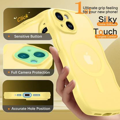 Compatible with iPhone 15 Case, [Compatible with Magsafe] Non-Slip Easier Grip Curly Wavy Frame Design Shockproof Protective Bumper Cute Magnetic Phone Cover for iPhone 15 6.1", Lemon Yellow