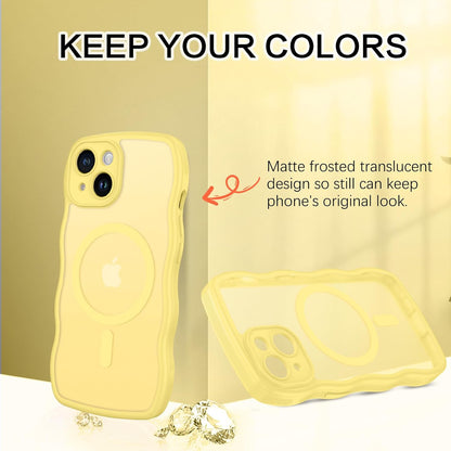 Compatible with iPhone 15 Case, [Compatible with Magsafe] Non-Slip Easier Grip Curly Wavy Frame Design Shockproof Protective Bumper Cute Magnetic Phone Cover for iPhone 15 6.1", Lemon Yellow