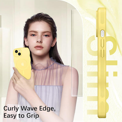 Compatible with iPhone 15 Case, [Compatible with Magsafe] Non-Slip Easier Grip Curly Wavy Frame Design Shockproof Protective Bumper Cute Magnetic Phone Cover for iPhone 15 6.1", Lemon Yellow