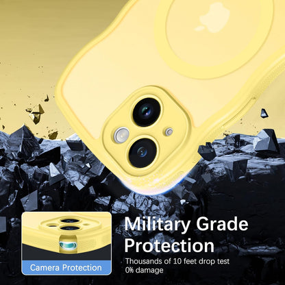 Compatible with iPhone 15 Case, [Compatible with Magsafe] Non-Slip Easier Grip Curly Wavy Frame Design Shockproof Protective Bumper Cute Magnetic Phone Cover for iPhone 15 6.1", Lemon Yellow