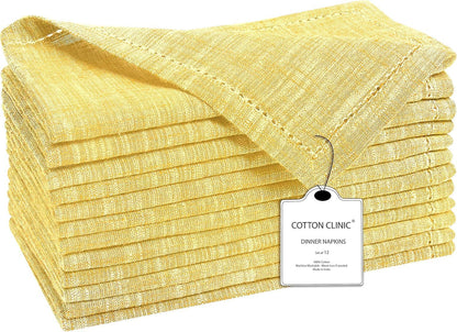 12 Pack Farmhouse Style Slub Textured 18x18 Cloth Dinner Napkins, 100% Cotton for Everyday Use and Events - Soft and Durable Cocktail Napkins, Wedding Dinner Napkins, Yellow
