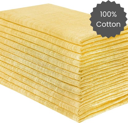 12 Pack Farmhouse Style Slub Textured 18x18 Cloth Dinner Napkins, 100% Cotton for Everyday Use and Events - Soft and Durable Cocktail Napkins, Wedding Dinner Napkins, Yellow