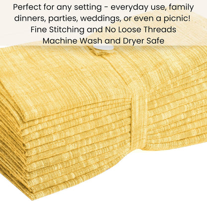 12 Pack Farmhouse Style Slub Textured 18x18 Cloth Dinner Napkins, 100% Cotton for Everyday Use and Events - Soft and Durable Cocktail Napkins, Wedding Dinner Napkins, Yellow