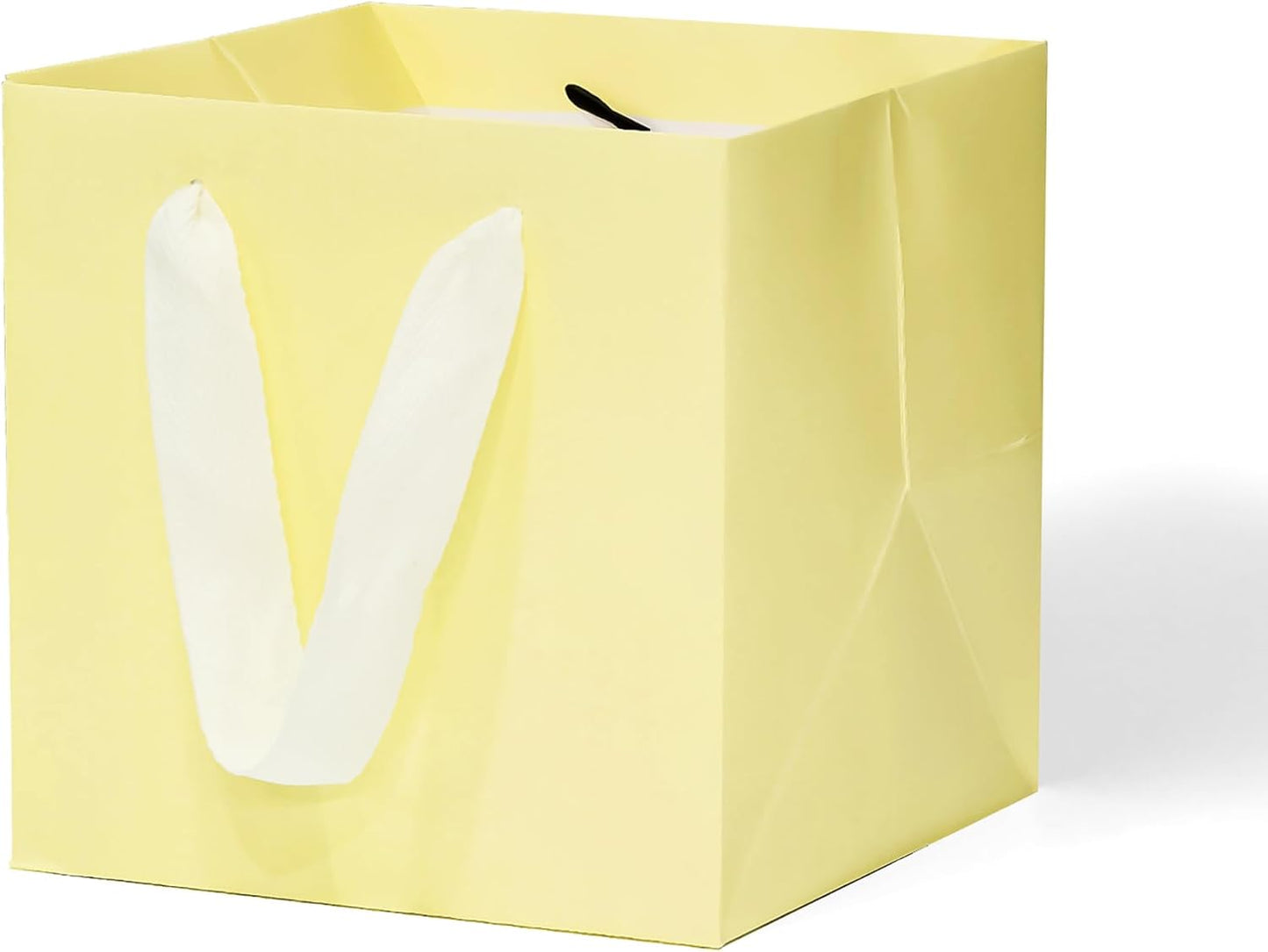 Yellow Paper Gift Bag 8 in Paper Box Large Square Bottom Kraft Paper Bags with Handles for Wedding Baby Shower Birthday Party (Yellow, 8 x 8 x 8 in, 10 CT)