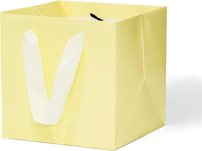 Yellow Paper Gift Bag 8 in Paper Box Large Square Bottom Kraft Paper Bags with Handles for Wedding Baby Shower Birthday Party (Yellow, 8 x 8 x 8 in, 10 CT)