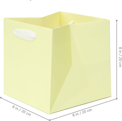 Yellow Paper Gift Bag 8 in Paper Box Large Square Bottom Kraft Paper Bags with Handles for Wedding Baby Shower Birthday Party (Yellow, 8 x 8 x 8 in, 10 CT)
