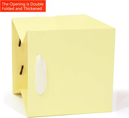 Yellow Paper Gift Bag 8 in Paper Box Large Square Bottom Kraft Paper Bags with Handles for Wedding Baby Shower Birthday Party (Yellow, 8 x 8 x 8 in, 10 CT)