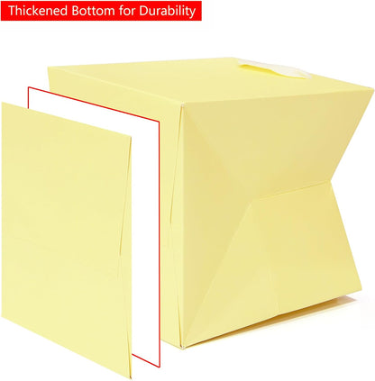 Yellow Paper Gift Bag 8 in Paper Box Large Square Bottom Kraft Paper Bags with Handles for Wedding Baby Shower Birthday Party (Yellow, 8 x 8 x 8 in, 10 CT)