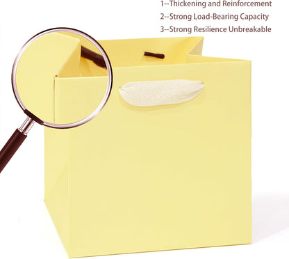 Yellow Paper Gift Bag 8 in Paper Box Large Square Bottom Kraft Paper Bags with Handles for Wedding Baby Shower Birthday Party (Yellow, 8 x 8 x 8 in, 10 CT)