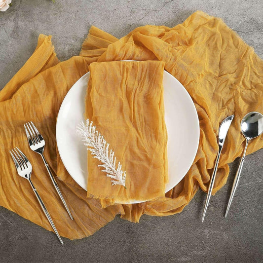 5 Pack 24"x19" Mustard Yellow Matte Gauze Cheesecloth Napkins, Vibrant Cotton Dinner Napkins for Retro Boho Parties and Fall Harvest Decor