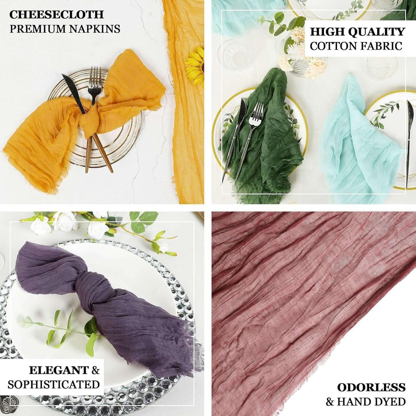 5 Pack 24"x19" Mustard Yellow Matte Gauze Cheesecloth Napkins, Vibrant Cotton Dinner Napkins for Retro Boho Parties and Fall Harvest Decor