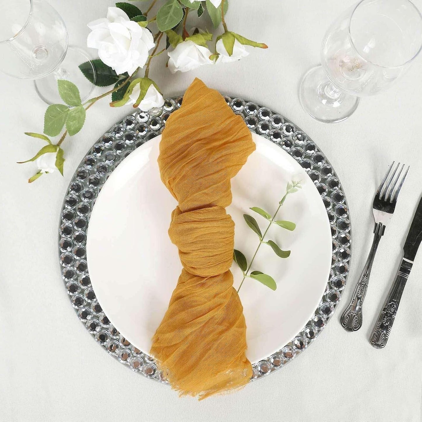 5 Pack 24"x19" Mustard Yellow Matte Gauze Cheesecloth Napkins, Vibrant Cotton Dinner Napkins for Retro Boho Parties and Fall Harvest Decor