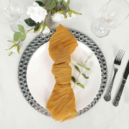 5 Pack 24"x19" Mustard Yellow Matte Gauze Cheesecloth Napkins, Vibrant Cotton Dinner Napkins for Retro Boho Parties and Fall Harvest Decor