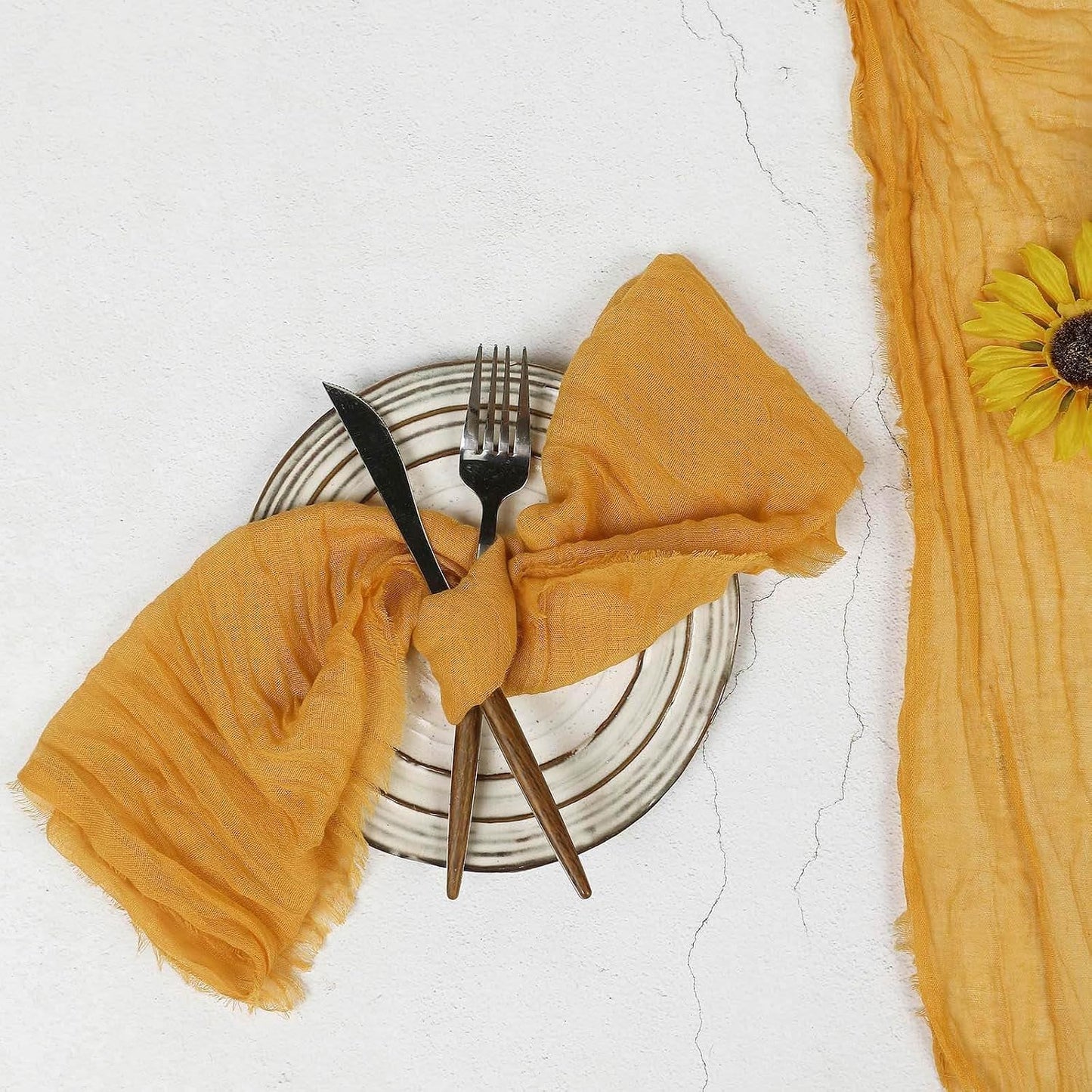5 Pack 24"x19" Mustard Yellow Matte Gauze Cheesecloth Napkins, Vibrant Cotton Dinner Napkins for Retro Boho Parties and Fall Harvest Decor