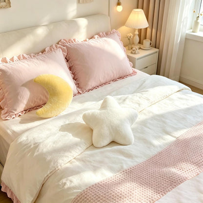 2PCS Moon Star Pillow Set, Cute Decorative Throw Pillows for Bed Couch | 15.35’’ Yellow White Moon Star Shaped Throw Pillows, Soft Faux Plush Pillows for Bedroom, Living Room Decor
