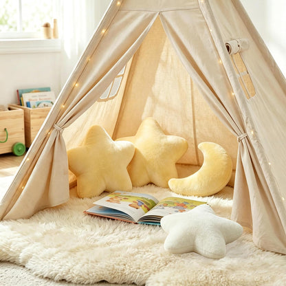 2PCS Moon Star Pillow Set, Cute Decorative Throw Pillows for Bed Couch | 15.35’’ Yellow White Moon Star Shaped Throw Pillows, Soft Faux Plush Pillows for Bedroom, Living Room Decor