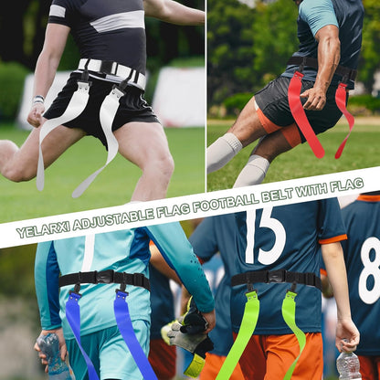 Flag Football Set, Adjustable Flag Football Belt with 1 Belt and 3 Flags Easy Tear Away