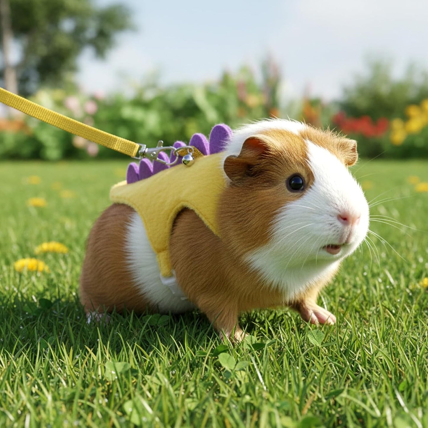 Ferret Harness and Leash Set Dinosaur Shaped Stuffed Animal Harness Adjustable Vest with Safe Bell for Baby Rabbit Guinea Pig Rat Hedgehog and Other Small Animals Yellow