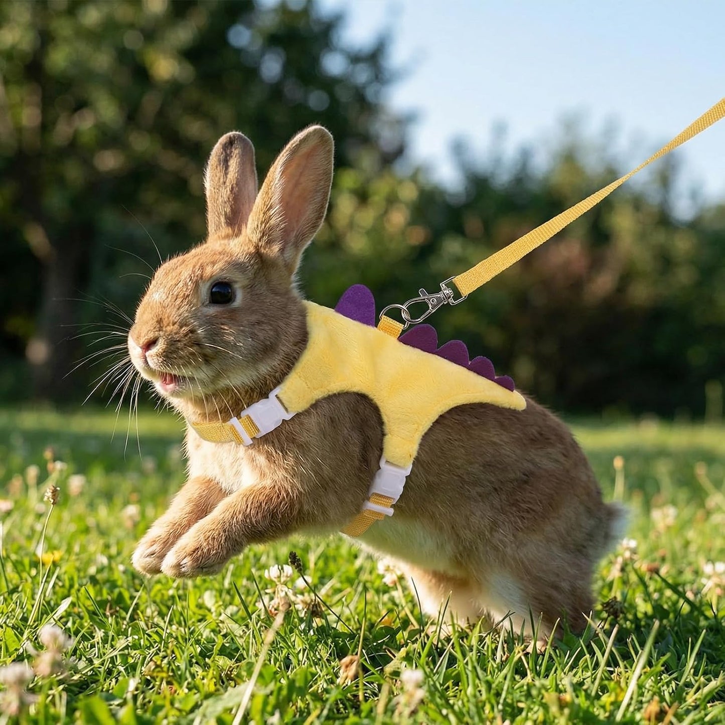 Ferret Harness and Leash Set Dinosaur Shaped Stuffed Animal Harness Adjustable Vest with Safe Bell for Baby Rabbit Guinea Pig Rat Hedgehog and Other Small Animals Yellow