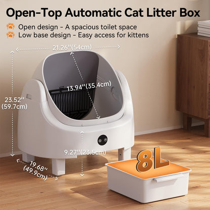 Automatic Litter Box App Control Self Cleaning Litter Box Odor Control＆Safety Protection for Multiple Cats with Garbage Bag, Cat Litter Mat and Fragrance Box, Ivory