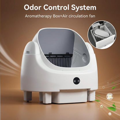 Automatic Litter Box App Control Self Cleaning Litter Box Odor Control＆Safety Protection for Multiple Cats with Garbage Bag, Cat Litter Mat and Fragrance Box, Ivory