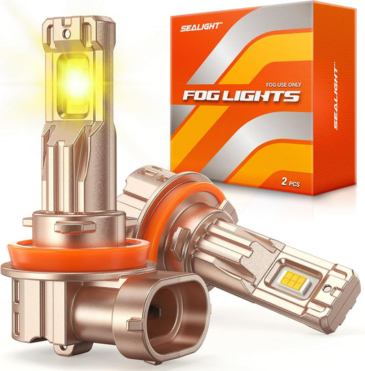 H11/H16/H8 Yellow LED Fog Light Bulb, 18000LM Ultra Bright Yellow Fog Lights, IP68 Waterproof Injection Sealed,Long Lifespan 80000 Hours, 1:1 Mini Size Easy Install, Pack of 2