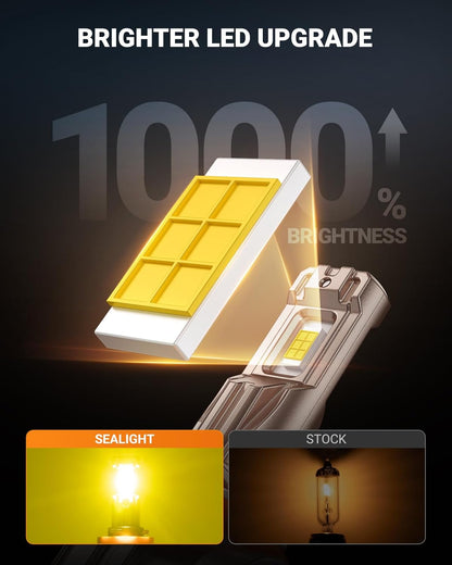 H11/H16/H8 Yellow LED Fog Light Bulb, 18000LM Ultra Bright Yellow Fog Lights, IP68 Waterproof Injection Sealed,Long Lifespan 80000 Hours, 1:1 Mini Size Easy Install, Pack of 2
