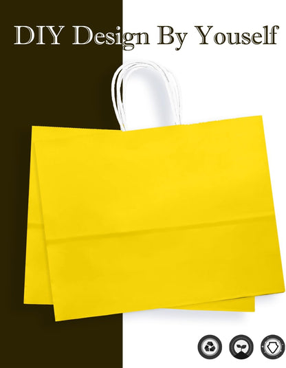 24PCS Large Gift Bag with Handles Bulk 13"x4.5"x10" Gift Bags Bright Yellow Bags Multiple Uses (32x11x25cm,Wide Large)
