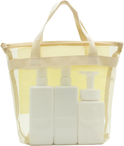 Mesh Shower Caddy, Portable Shower Bag, Quick-Dry Hanging Caddy Bath Organizer with Zipper, Toiletry Bag Essentials for Camping Travel College Dorm Room Gym (Yellow)