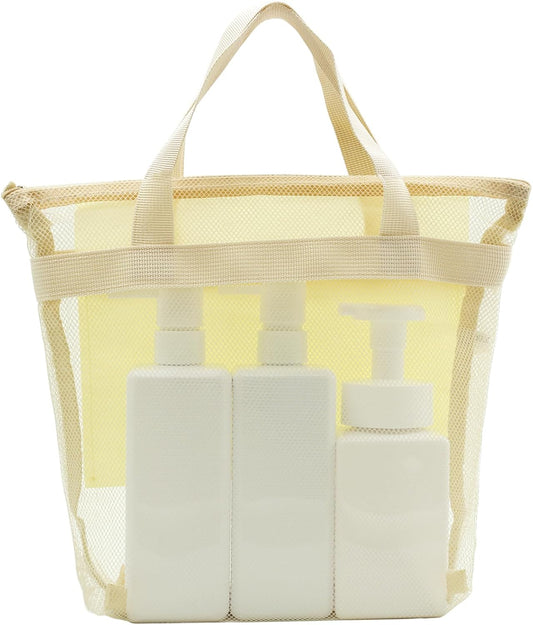 Mesh Shower Caddy, Portable Shower Bag, Quick-Dry Hanging Caddy Bath Organizer with Zipper, Toiletry Bag Essentials for Camping Travel College Dorm Room Gym (Yellow)