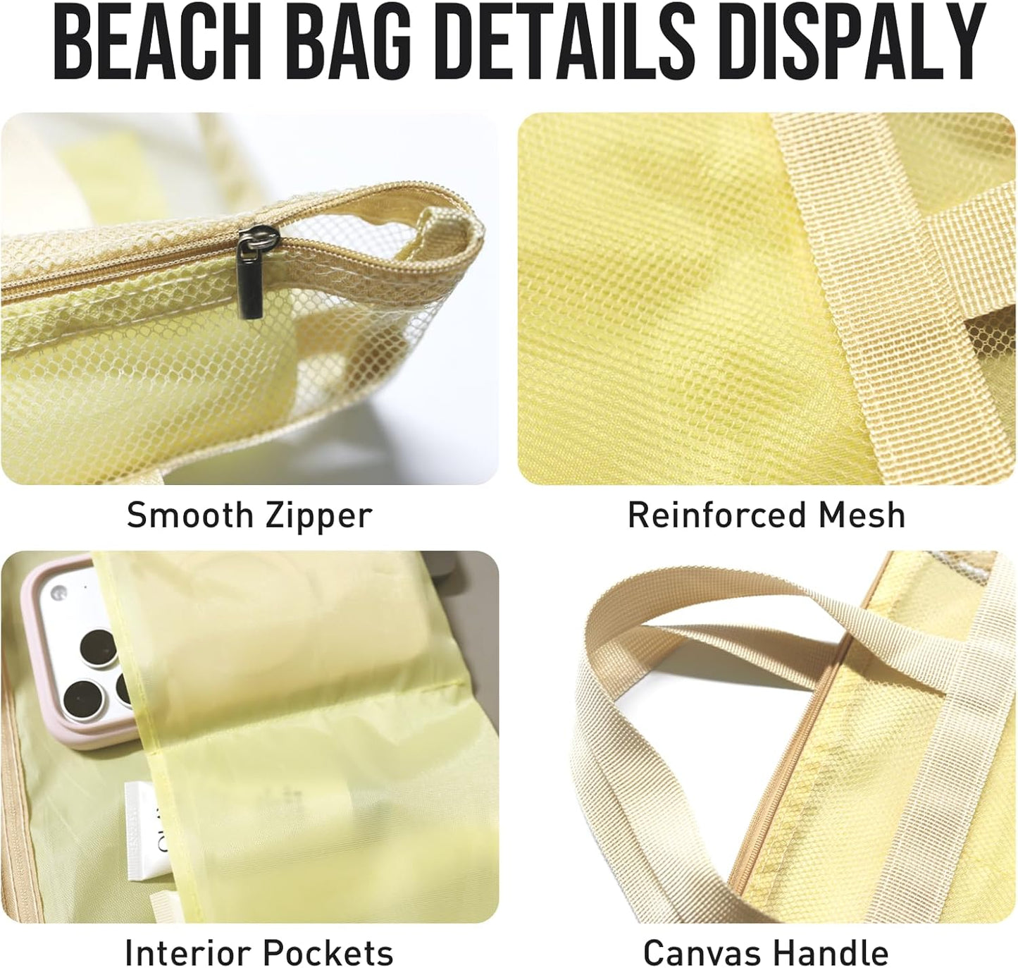 Mesh Shower Caddy, Portable Shower Bag, Quick-Dry Hanging Caddy Bath Organizer with Zipper, Toiletry Bag Essentials for Camping Travel College Dorm Room Gym (Yellow)