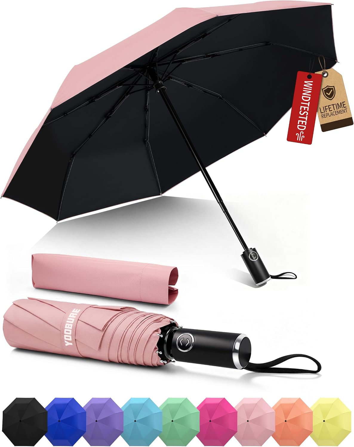 Compact Travel Umbrella, Windproof Automatic Folding UV Sun & Rain | One-touch automatic open close; windproof for heavy rain; UV protection fabric; lightweight for backpack car, men women kids