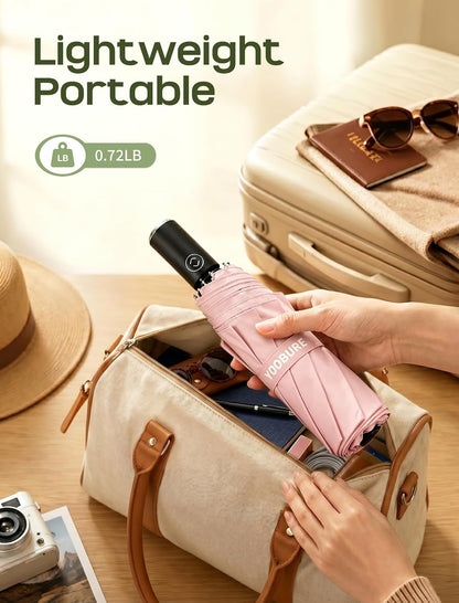 Compact Travel Umbrella, Windproof Automatic Folding UV Sun & Rain | One-touch automatic open close; windproof for heavy rain; UV protection fabric; lightweight for backpack car, men women kids