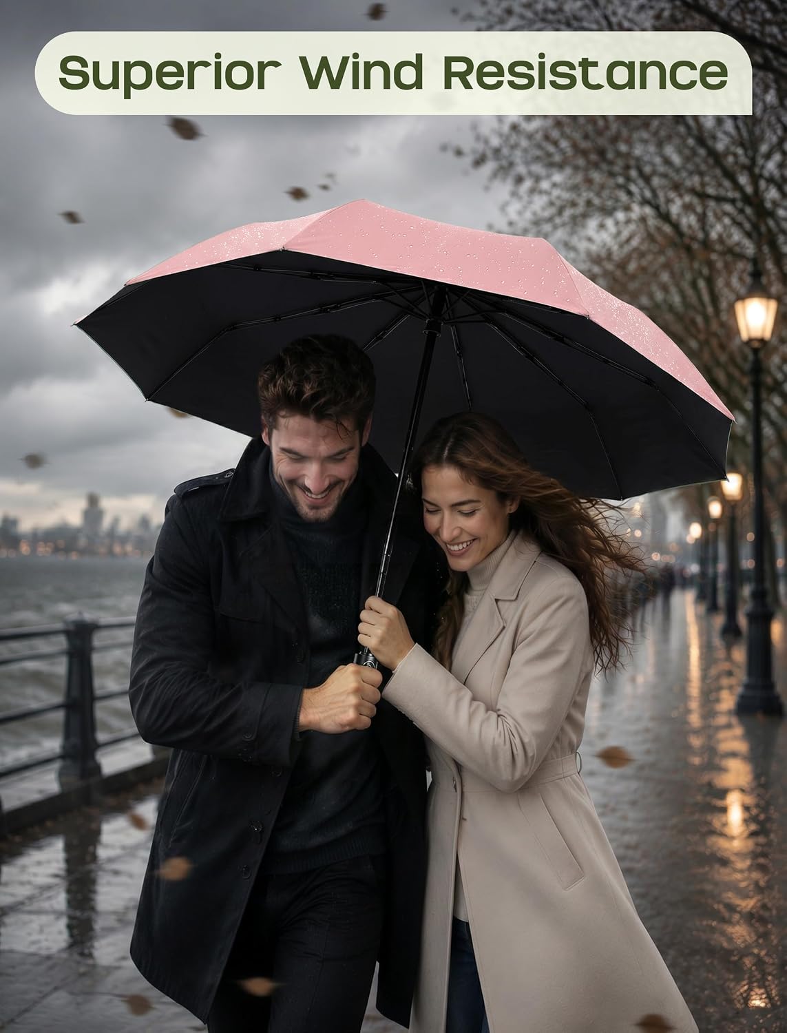 Compact Travel Umbrella, Windproof Automatic Folding UV Sun & Rain | One-touch automatic open close; windproof for heavy rain; UV protection fabric; lightweight for backpack car, men women kids