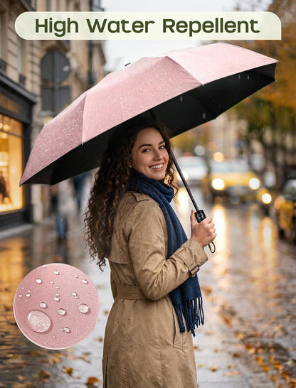 Compact Travel Umbrella, Windproof Automatic Folding UV Sun & Rain | One-touch automatic open close; windproof for heavy rain; UV protection fabric; lightweight for backpack car, men women kids